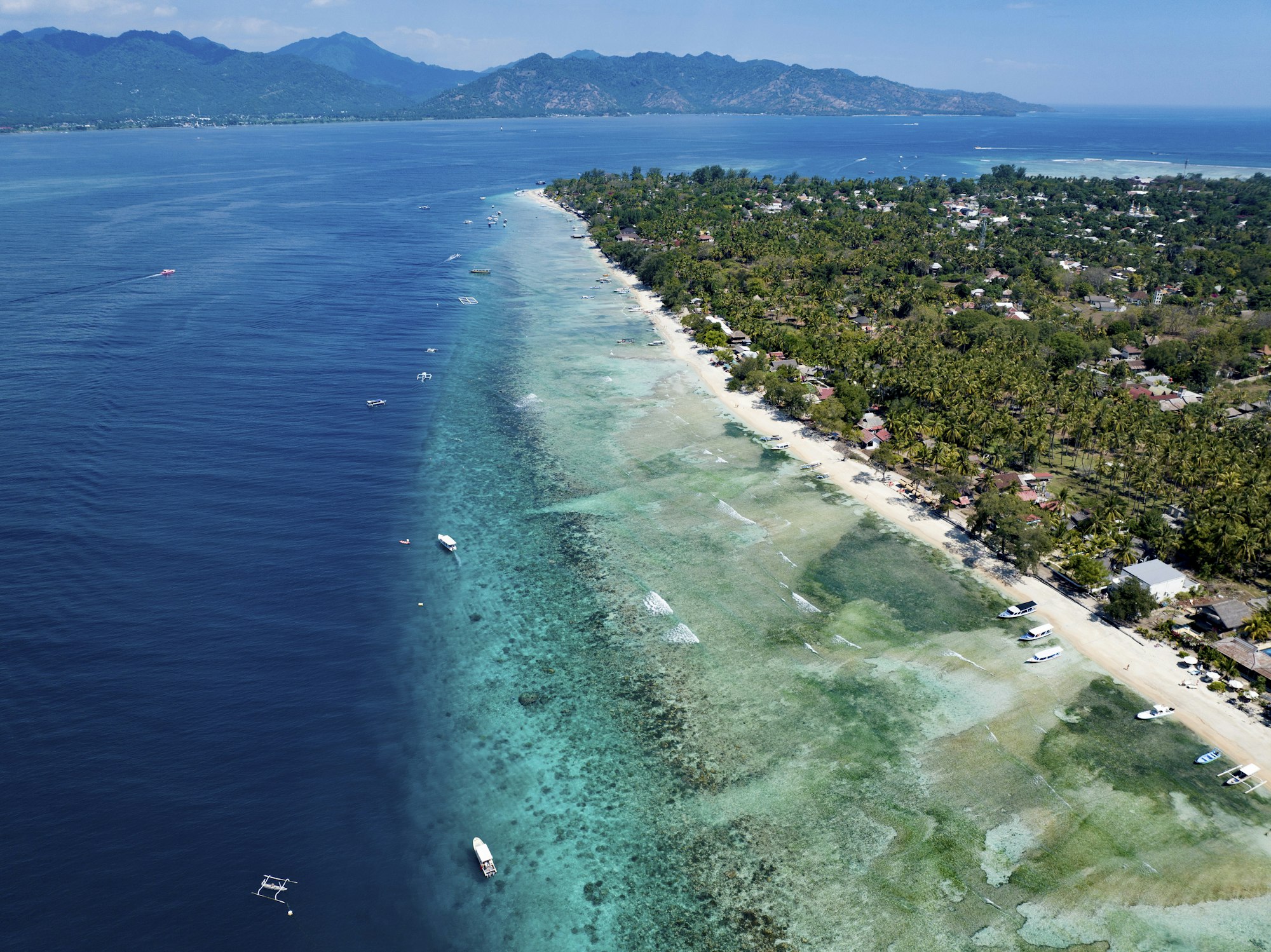 Aerial view of The Gili Air is a tropical island west of Lombok